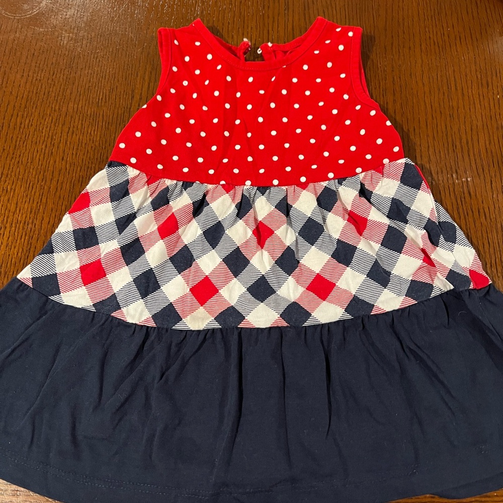 Red and White Sleeveless Sundress with Crew Neck